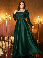 Champagne Silver Beaded High‑Waist A‑Line Plus Size Evening Gown