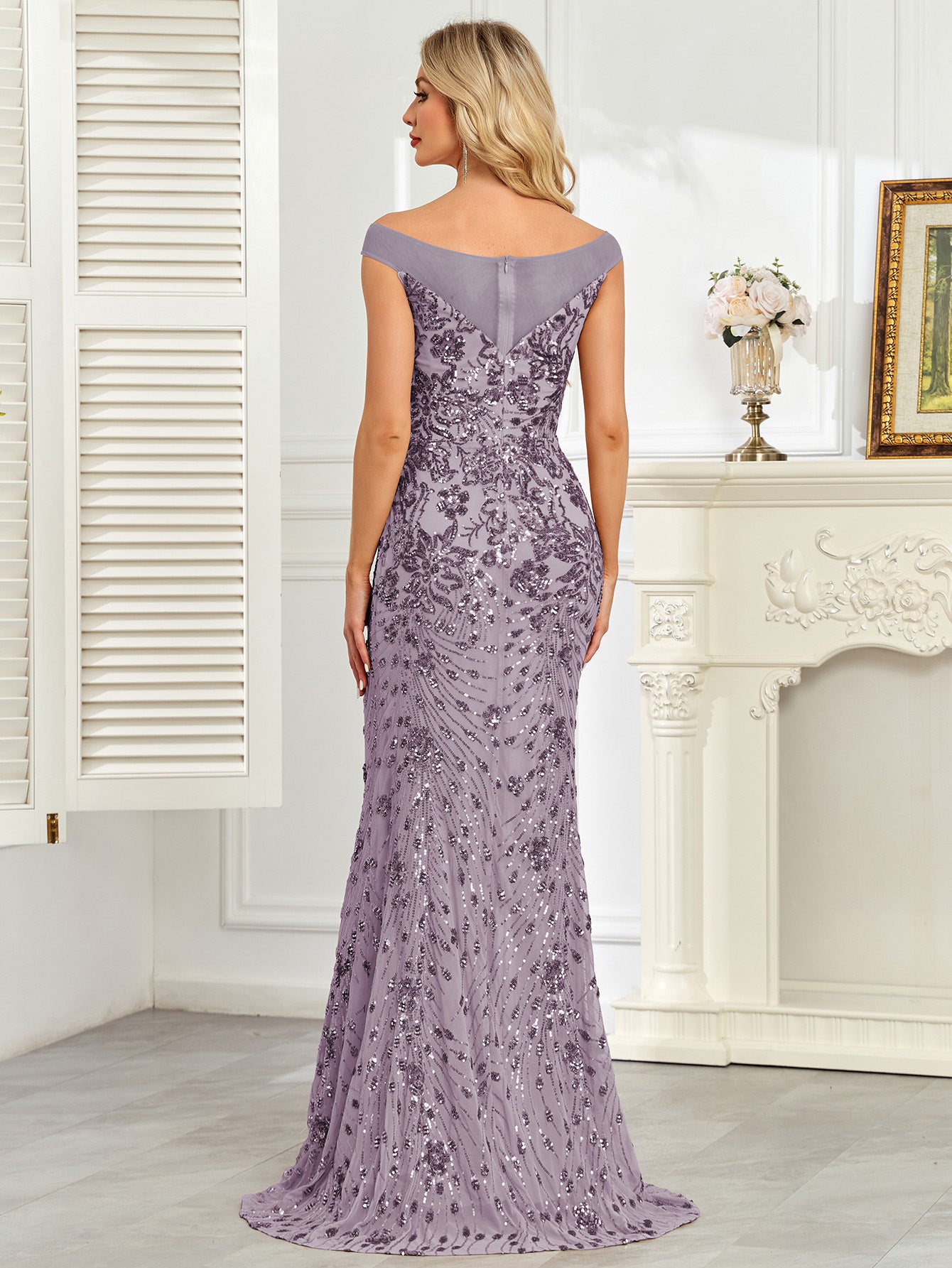 Royal Blue Sequin Off‑Shoulder Mermaid Evening Gown