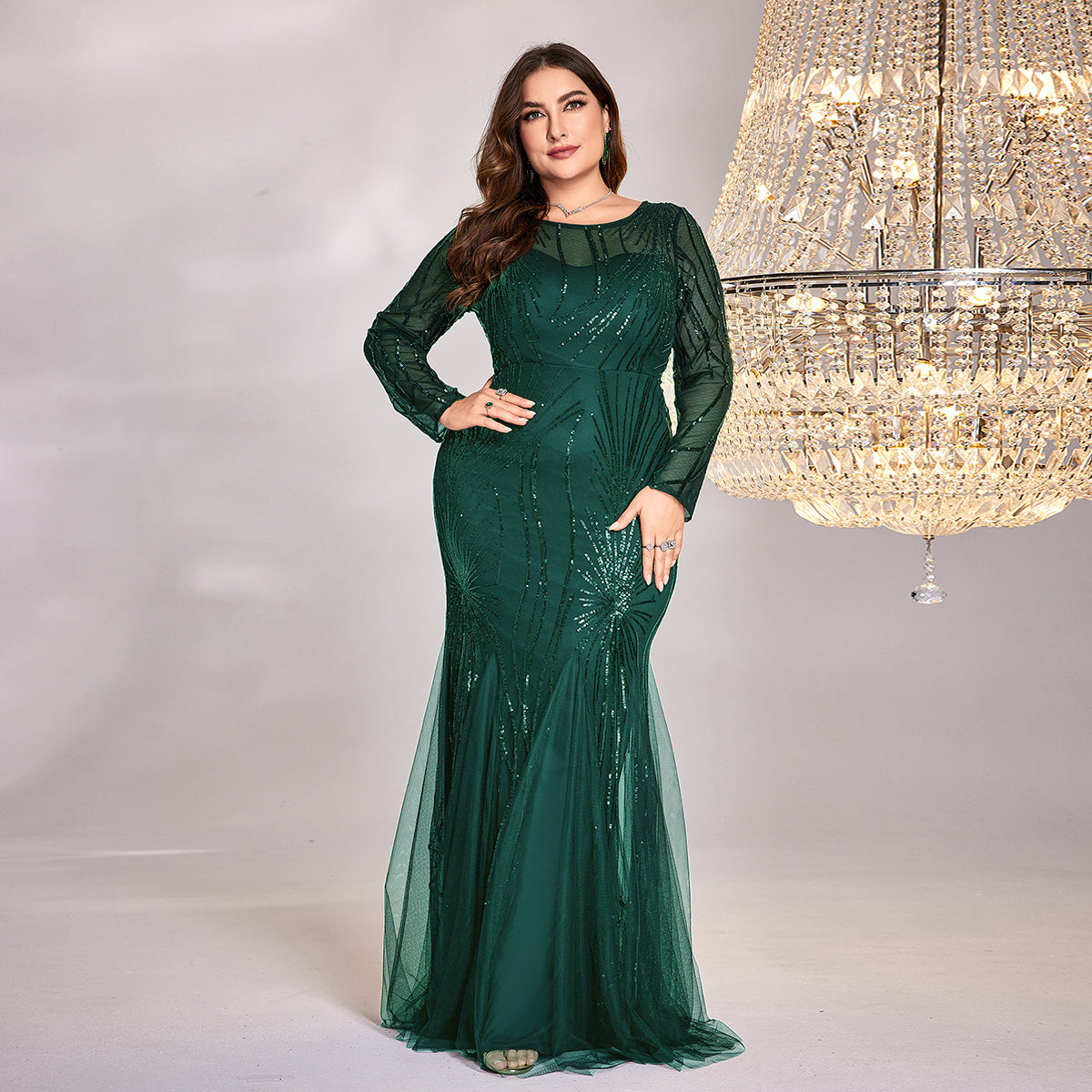 Plus Size Sequin Mesh Stitching Dress | XUIBOL