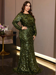 Olive Green Sequin Mermaid Evening Gown