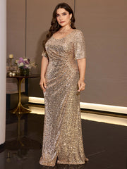 Champagne Sequin U-Neck Mermaid Evening Gown