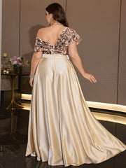 Champagne Satin One Shoulder A-Line Evening Gown
