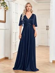 Cape Sleeve Sequin Bridesmaid Dress