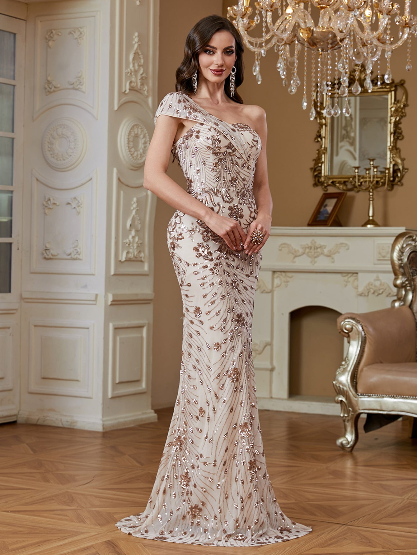 Elegant Pleated Asymmetric One-Shoulder Mermaid  Formal Party Dress