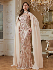 Strapless sexy backless dress with shawl
