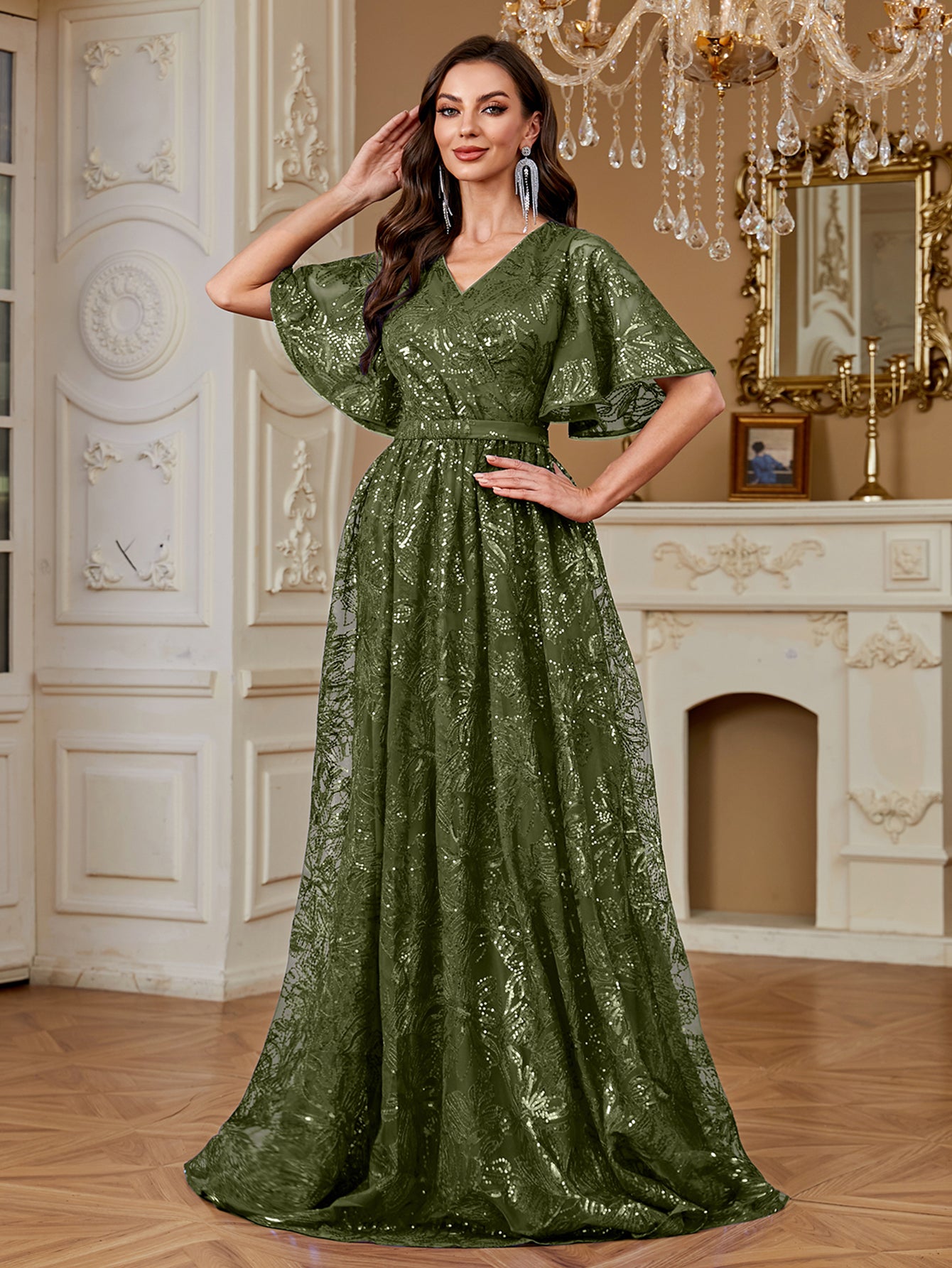 Elegant Formal Party Embroidered Sequin Long Dress