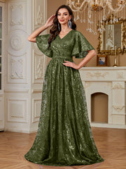 Elegant Formal Party Embroidered Sequin Long Dress
