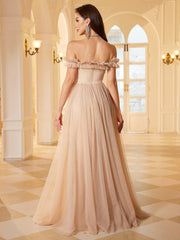 Champagne Nude Gradient Sequin Off Shoulder Mermaid Evening Gown