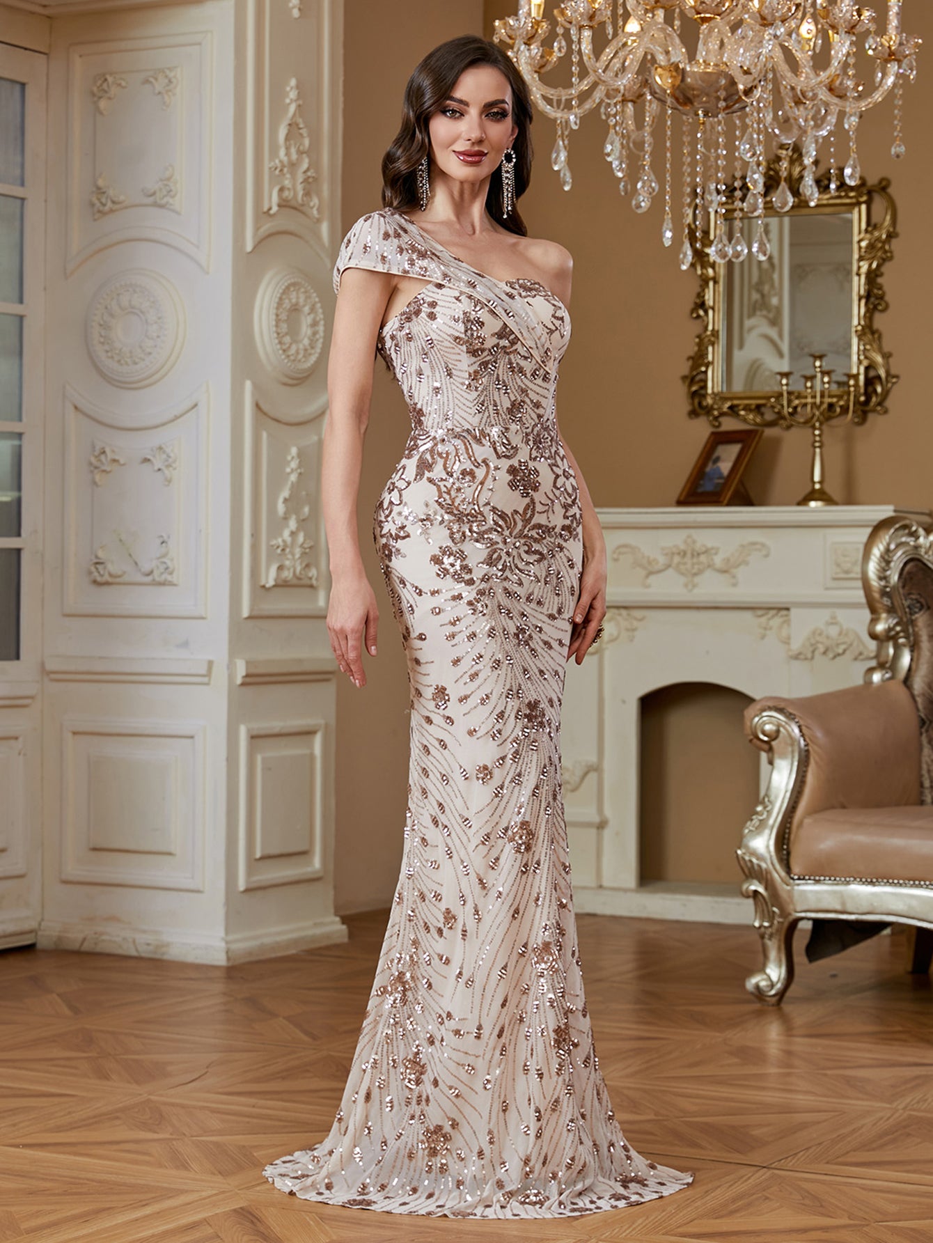Elegant Pleated Asymmetric One-Shoulder Mermaid  Formal Party Dress