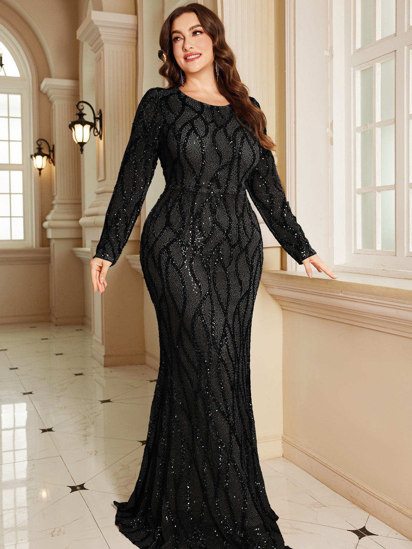 Royal Blue Lace Pocket Plus‑Size Mermaid Evening Dress
