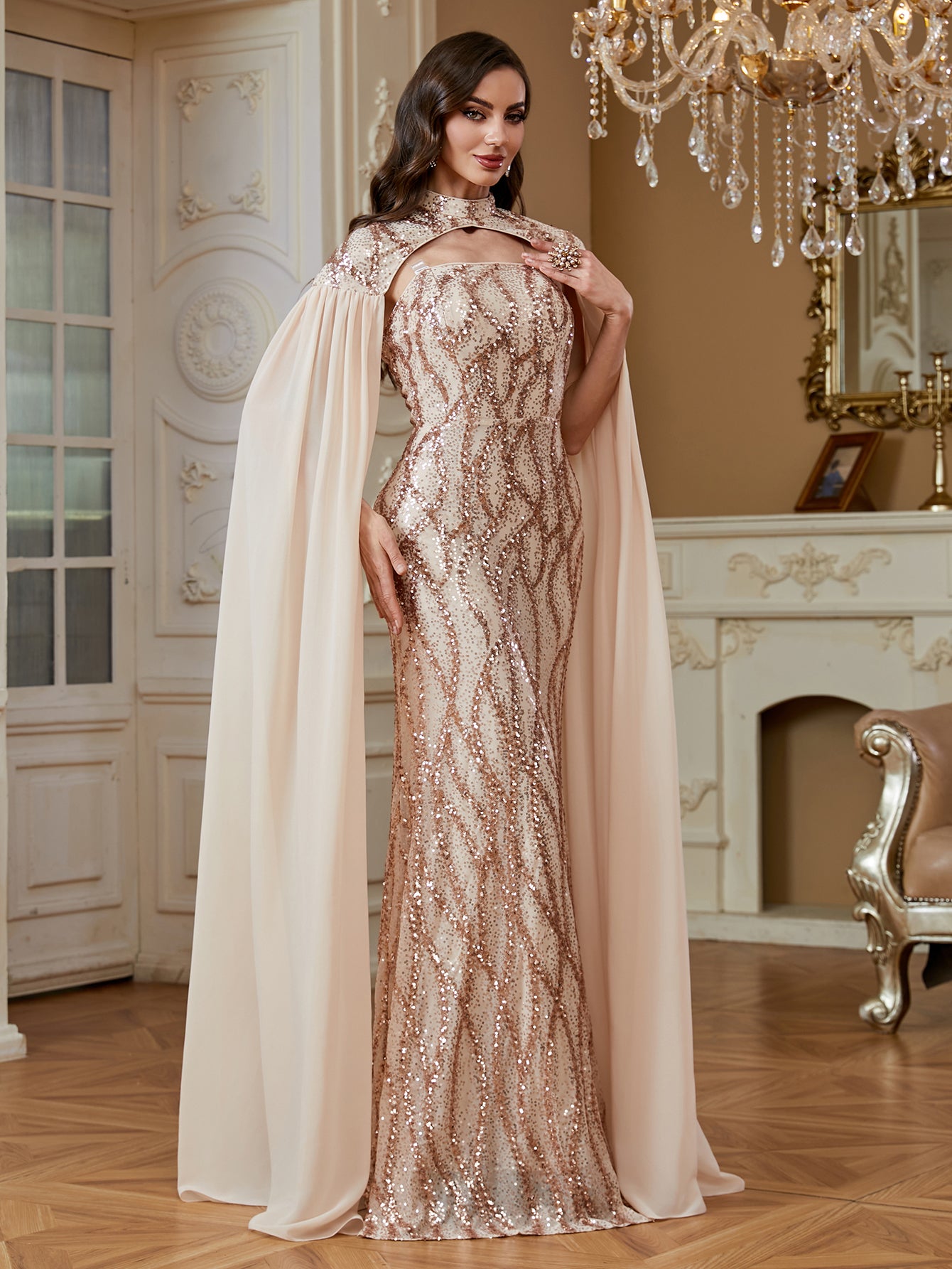 Strapless sexy backless dress with shawl