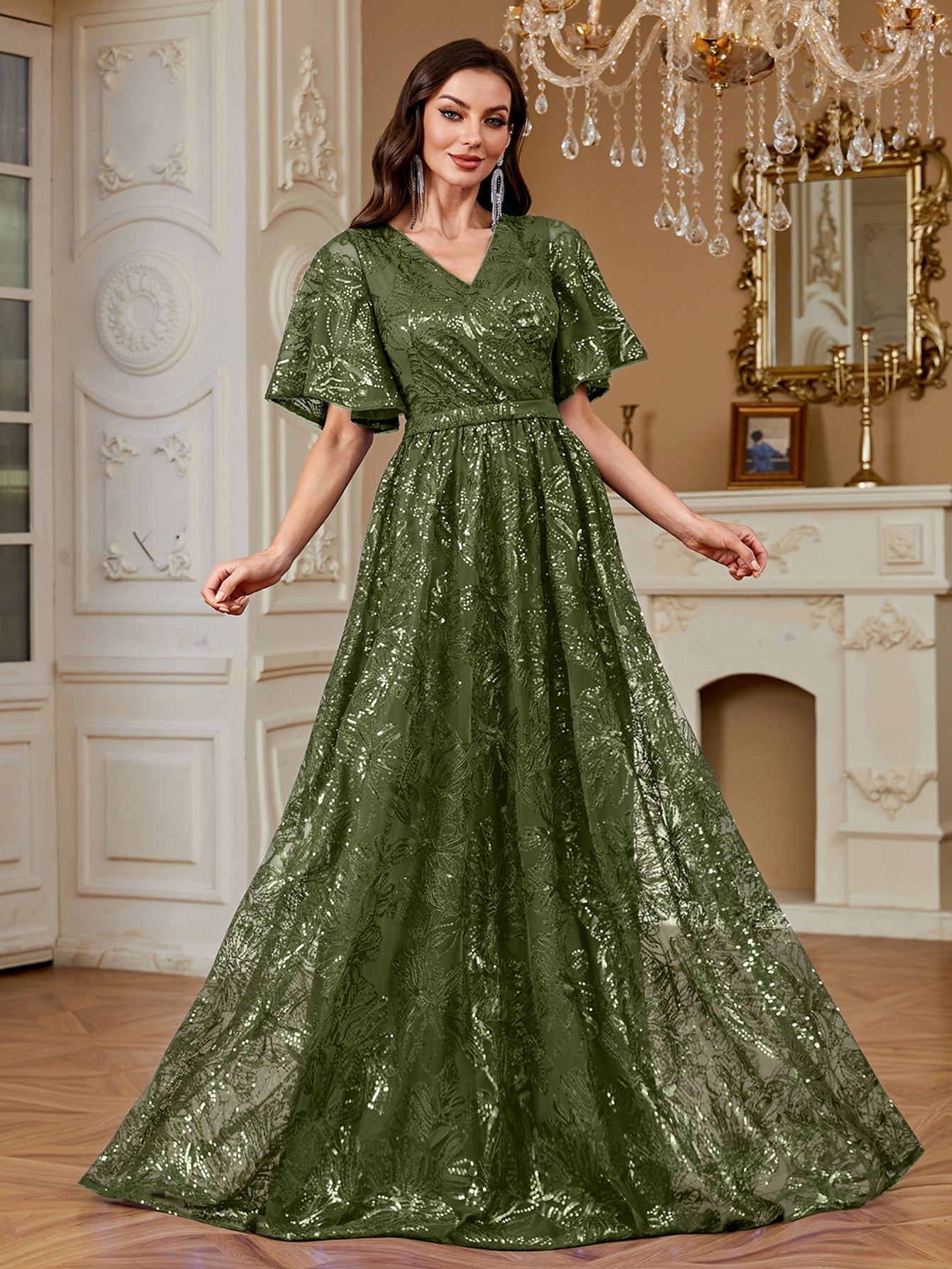 Elegant Formal Party Embroidered Sequin Long Dress