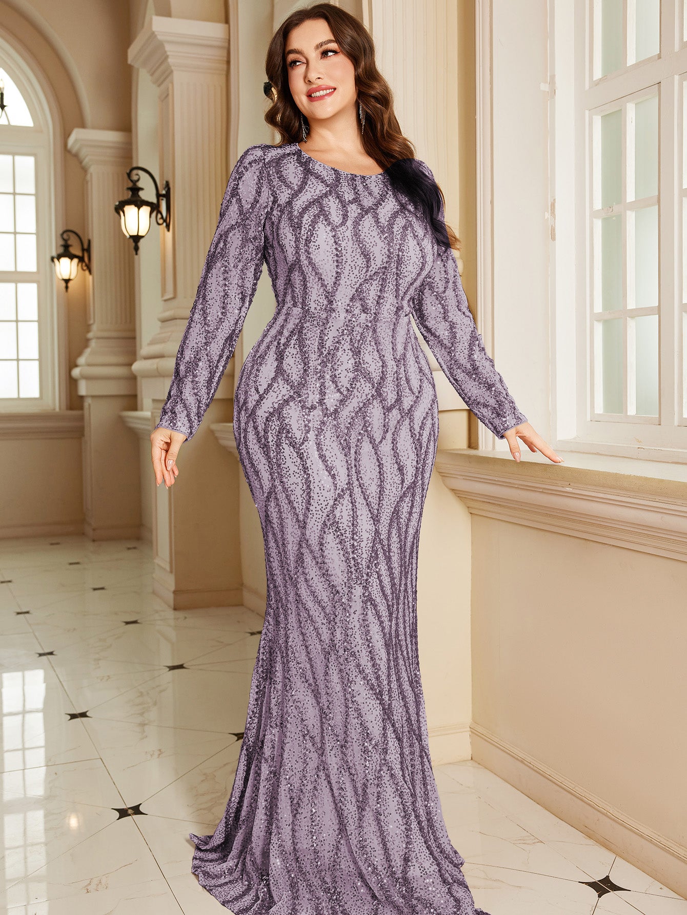 Royal Blue Lace Pocket Plus‑Size Mermaid Evening Dress