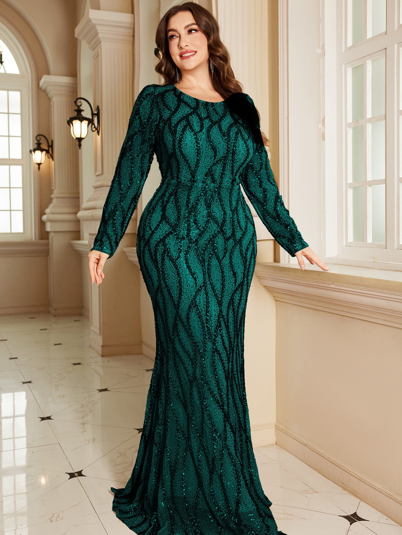 Royal Blue Lace Pocket Plus‑Size Mermaid Evening Dress