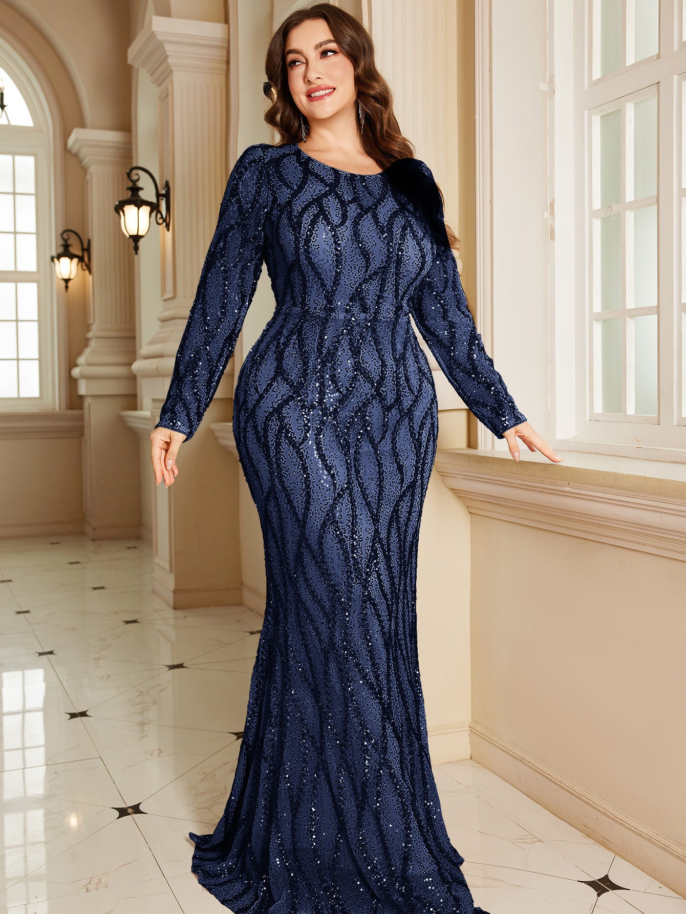 Royal Blue Lace Pocket Plus‑Size Mermaid Evening Dress