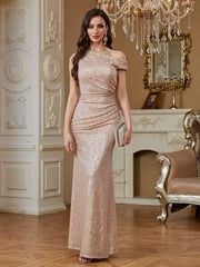Elegant sequined fishtail gown with one shoulder design