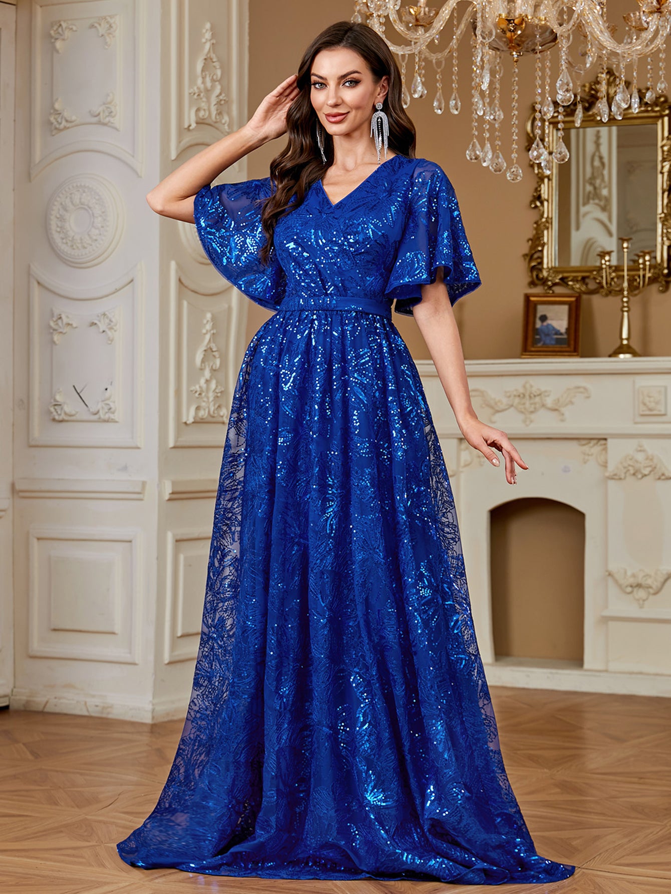 Elegant Formal Party Embroidered Sequin Long Dress