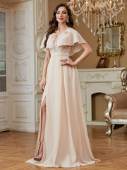 Suspender Sequined High Slit Skirt