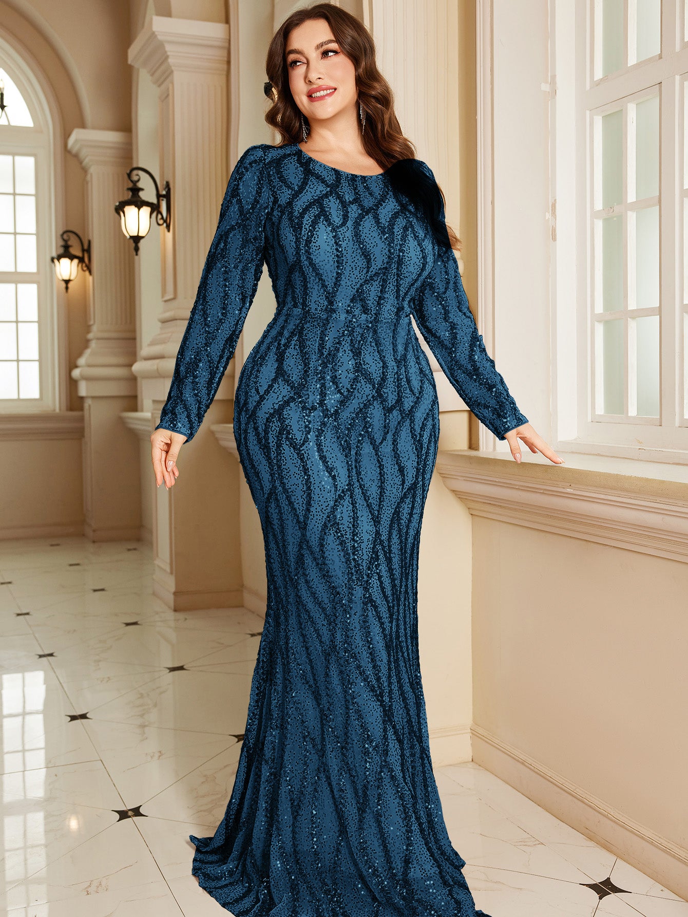 Royal Blue Lace Pocket Plus‑Size Mermaid Evening Dress