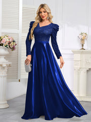 Dark Blue Satin Sequin Maxi Dress