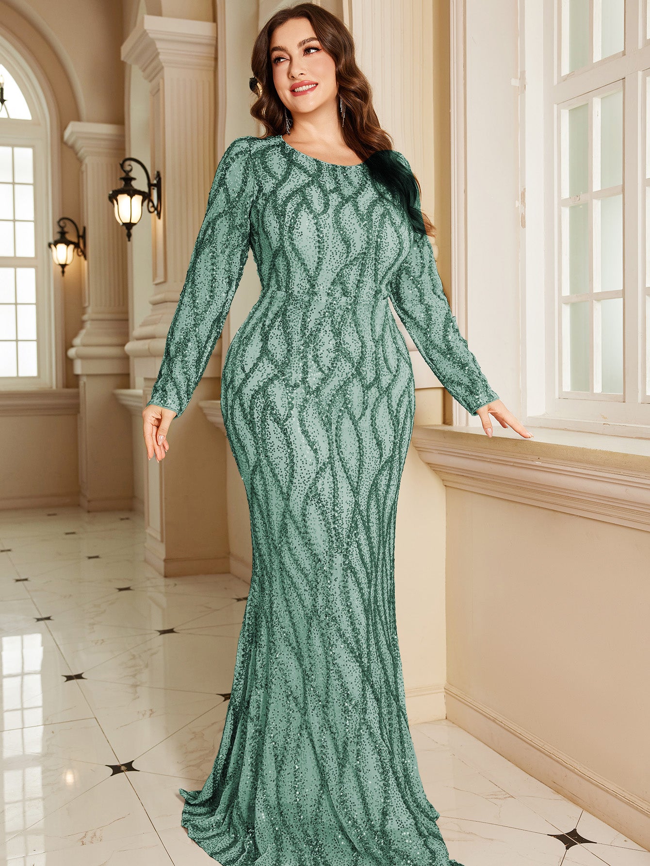 Royal Blue Lace Pocket Plus‑Size Mermaid Evening Dress