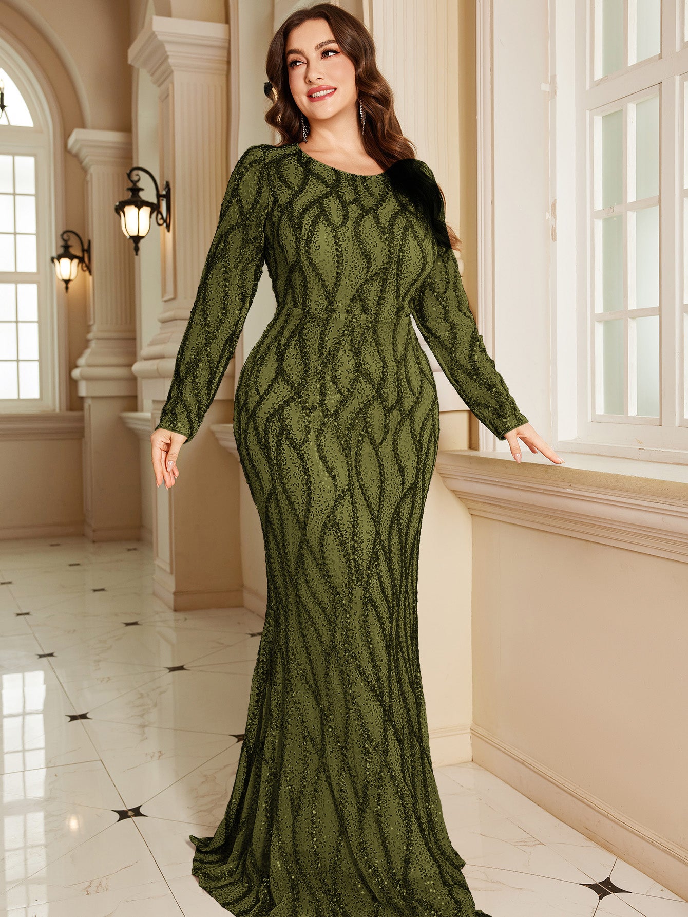 Royal Blue Lace Pocket Plus‑Size Mermaid Evening Dress