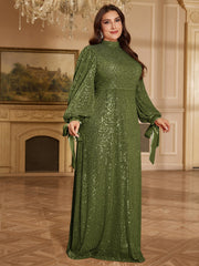 Champagne Bronze Floral Sequin Asymmetric Sleeve Mermaid Evening Gown