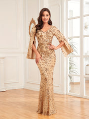 Sequin Decor Cape Sleeve Bridesmaid Dress