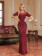 Sequin Illusion Neck Mermaid Dress