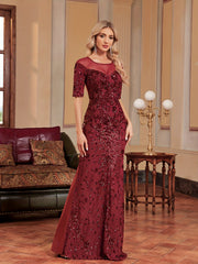 Sequin Illusion Neck Mermaid Dress