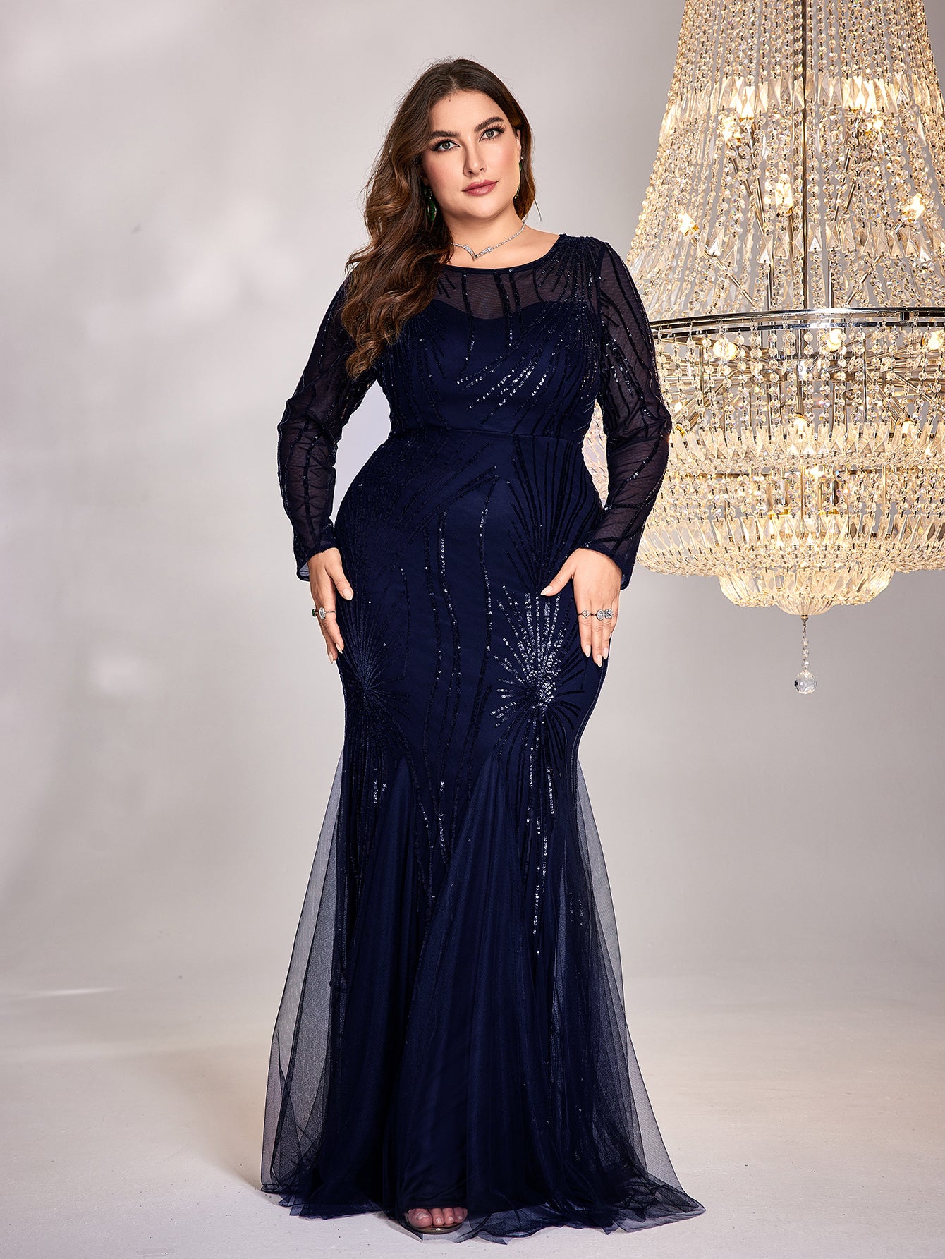 Plus Size Sequin Mesh Stitching Dress | XUIBOL