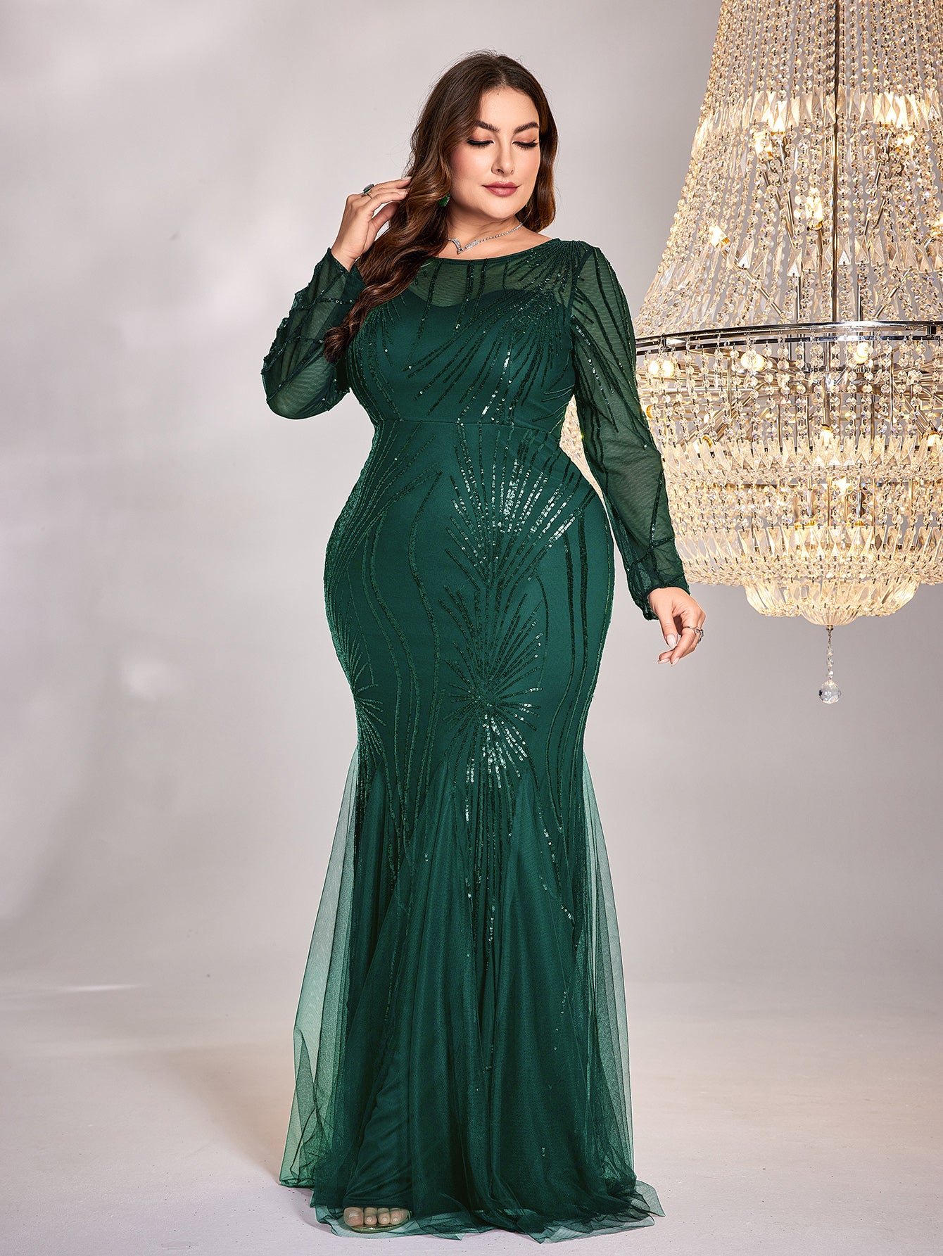 Plus Size Sequin Mesh Stitching Dress | XUIBOL