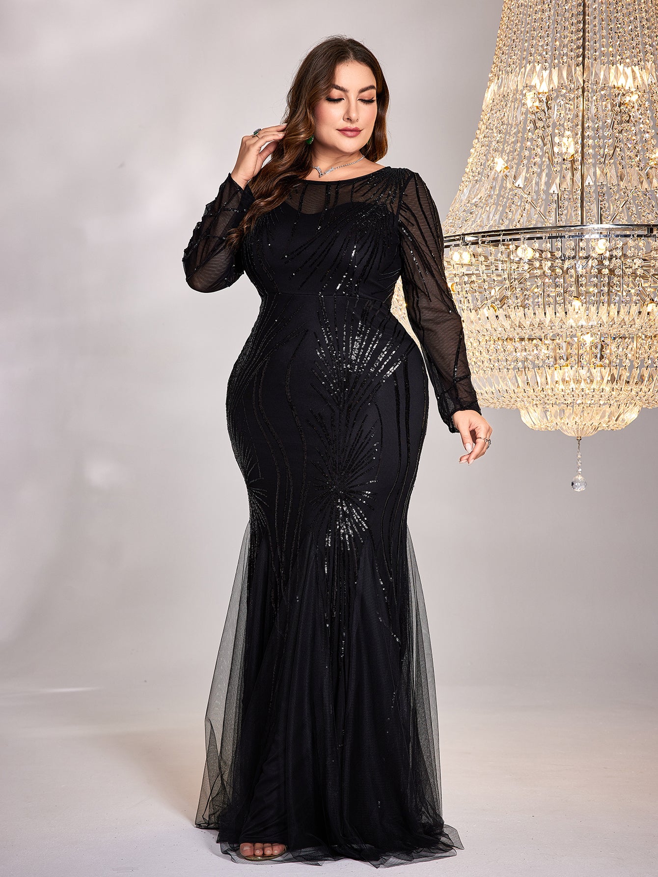 Plus Size Sequin Mesh Stitching Dress | XUIBOL