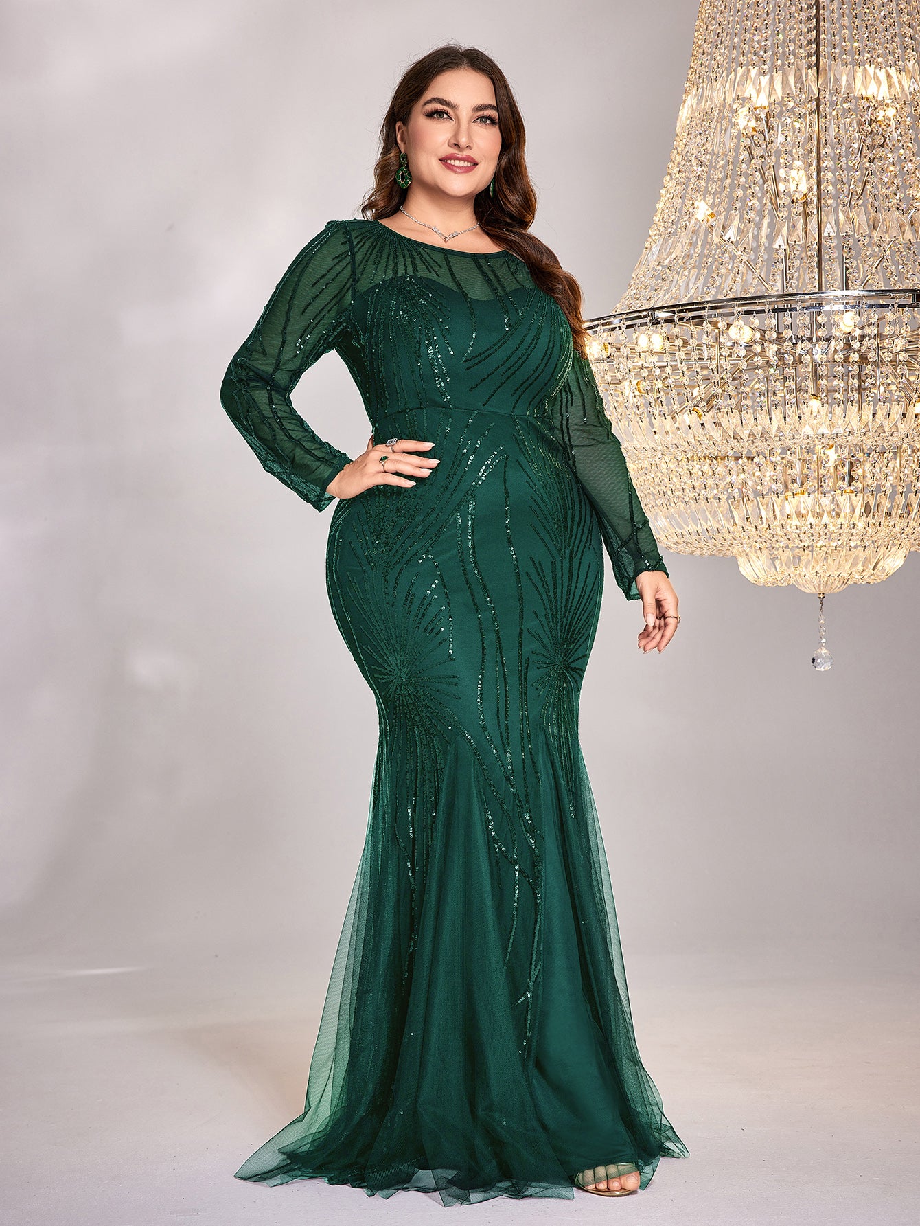 Plus Size Sequin Mesh Stitching Dress | XUIBOL