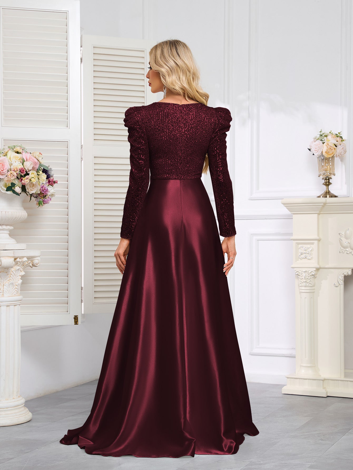 Dark Blue Satin Sequin Maxi Dress