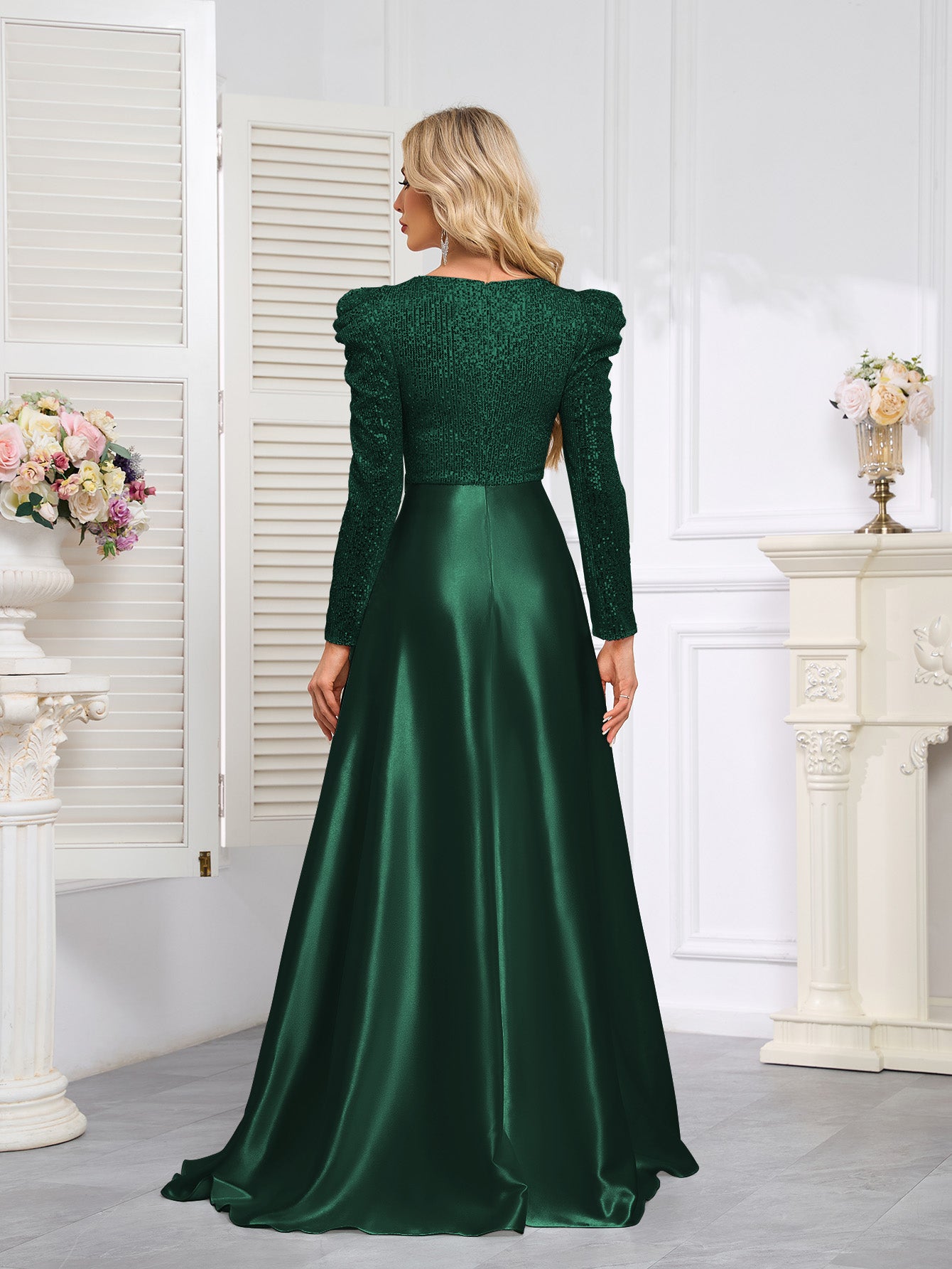 Dark Blue Satin Sequin Maxi Dress