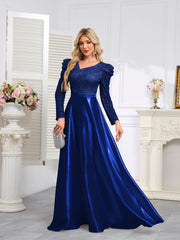 Dark Blue Satin Sequin Maxi Dress