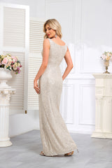 Rose Gold Sequin-Covered Sleeveless Deep-V Mermaid Gown
