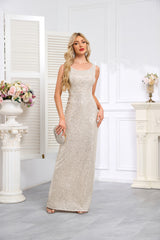 Rose Gold Sequin-Covered Sleeveless Deep-V Mermaid Gown
