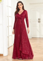 red Long sleeve beaded dress