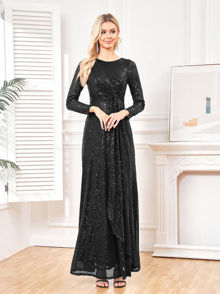 black Long sleeve v neck sequin dress