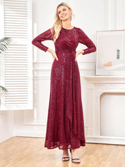 red Long sleeve v neck sequin dress