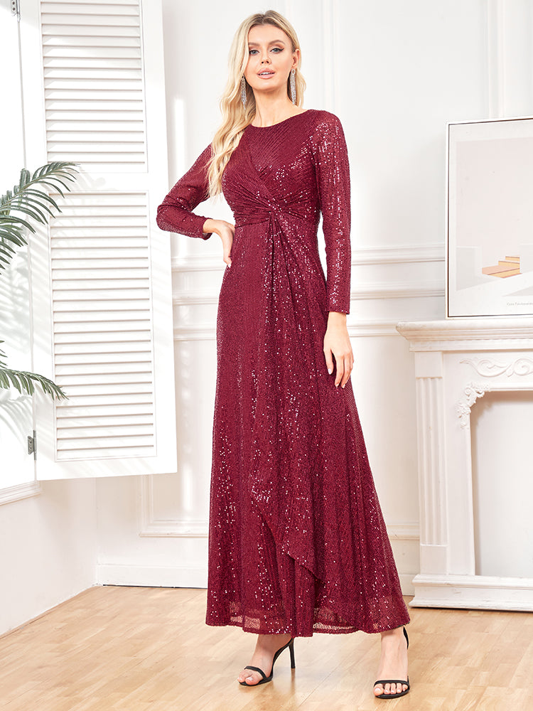 Long sleeve v neck sequin dress for party 