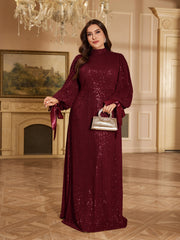 Champagne Bronze Floral Sequin Asymmetric Sleeve Mermaid Evening Gown