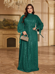 Champagne Bronze Floral Sequin Asymmetric Sleeve Mermaid Evening Gown