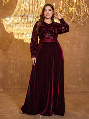 V-Neck Elegant Long Sleeved Sequined Heavy-Duty Dress For Formal Occasions