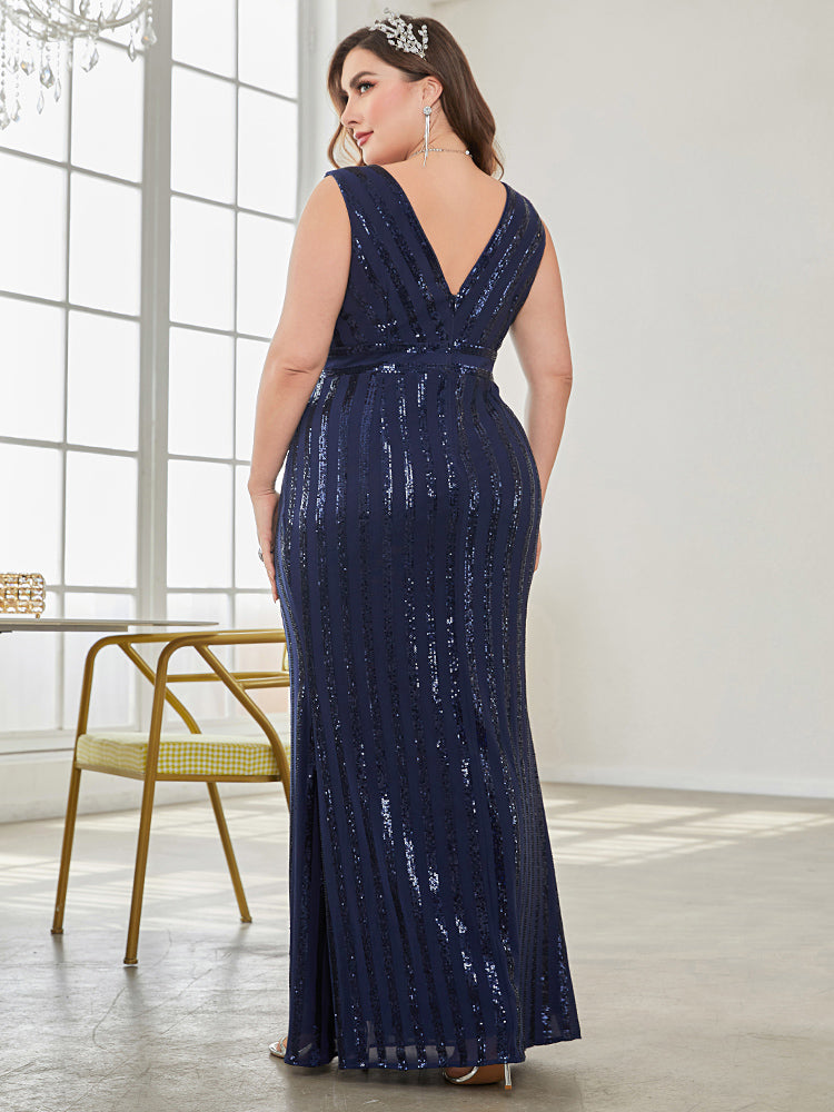 XUIBOL | stripe pattern plus-size dresses