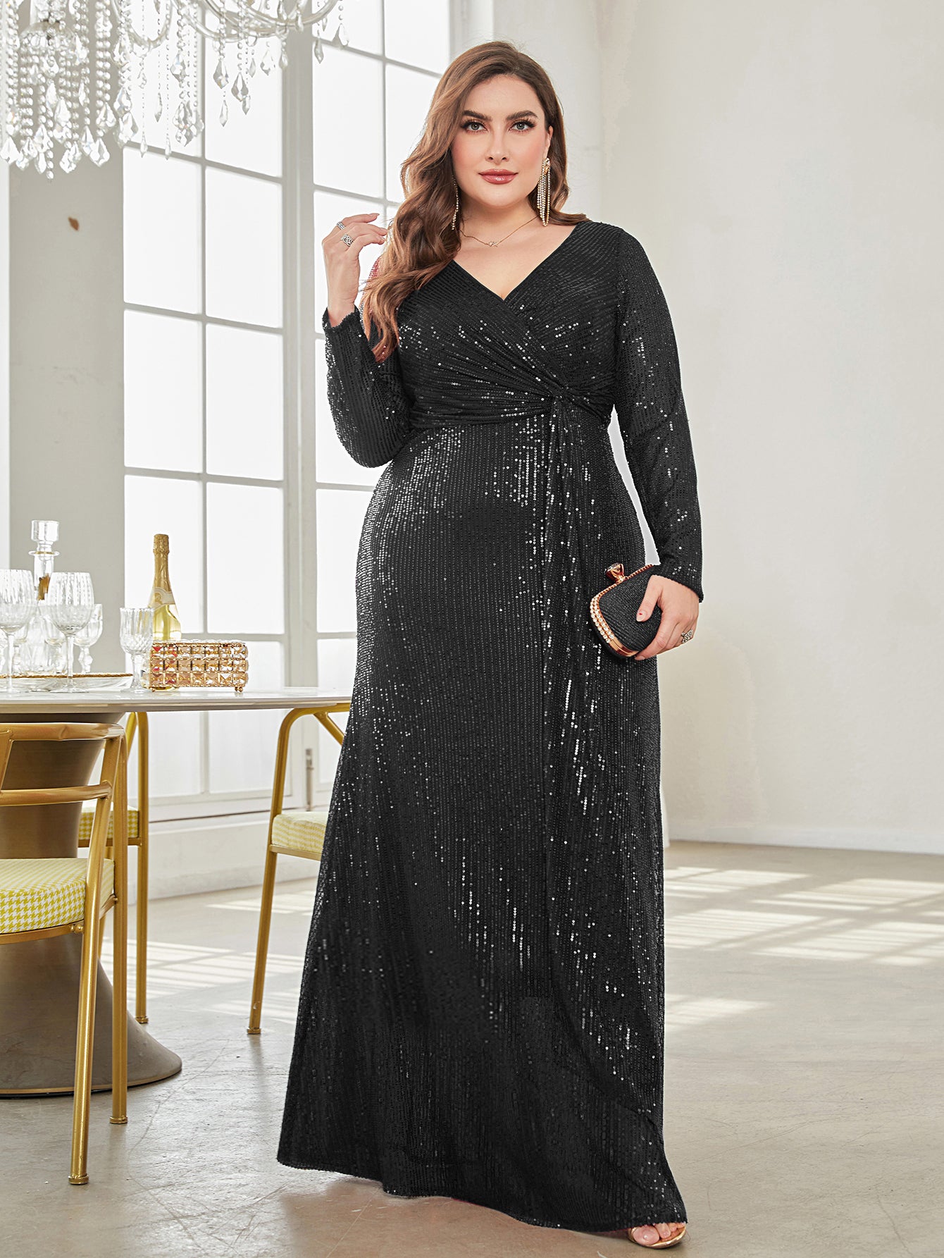 Plus Twist Front Sequin Formal Dress | XUIBOL