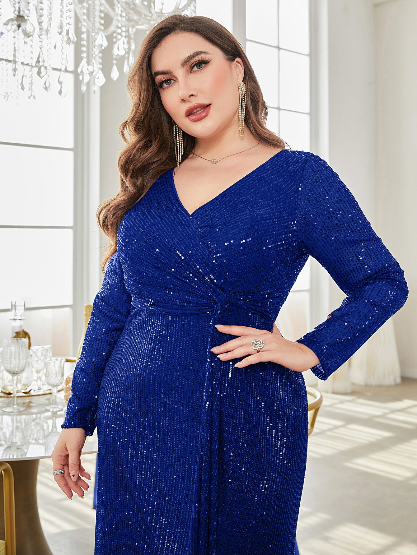 Plus Twist Front Sequin Formal Dress | XUIBOL