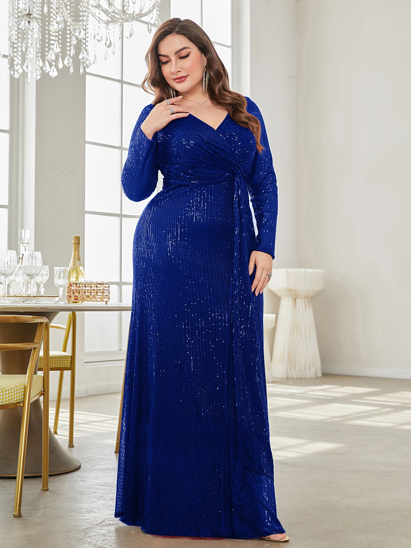 Plus Twist Front Sequin Formal Dress | XUIBOL